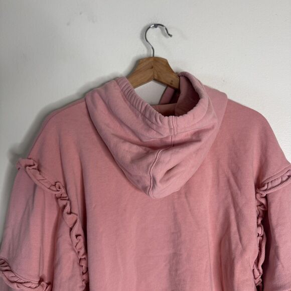 Rebecca Minkoff Hoodie Womens Large Pink Ruffle Sleeve Pullover 100% Cotton Peru - Picture 11 of 11